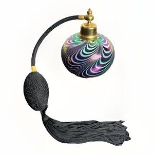Vintage 80s/1980s Blown Glass Perfume Bottle Atomizer Colorful Swirl Iridescent